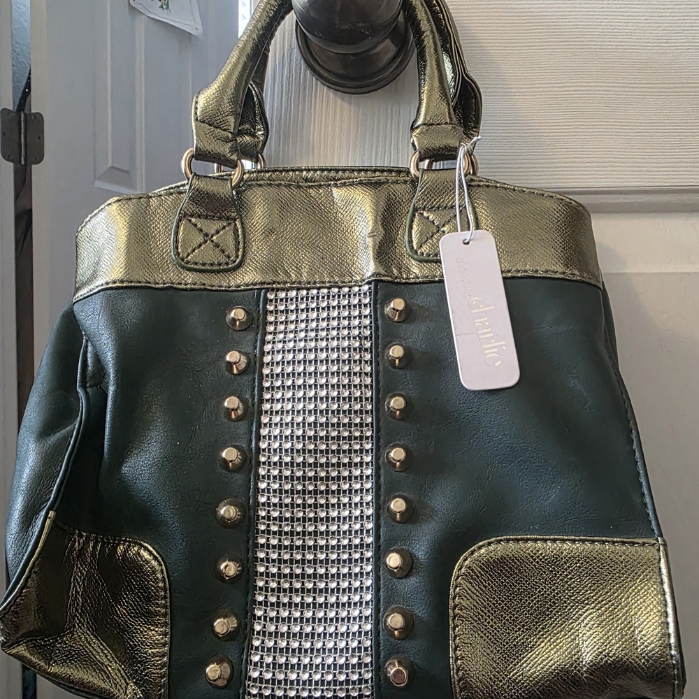 Charming Charlie Green and Gold Studded Shoulder Bag